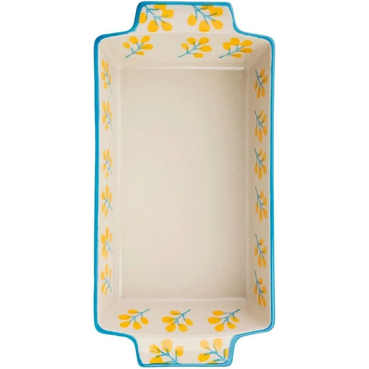 Tranquillo Backform Kleine Steinzeug Kuchenform FLORAL 300ml 21x10.5x4.5 cm handgestempelt, (Einzelartikel), Backform mit floralem Dekor und gleichmäßiger Wärmeverteilung – Bild 1