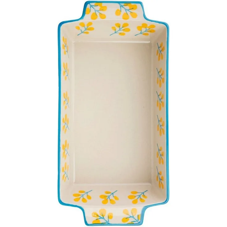Tranquillo Backform Kleine Steinzeug Kuchenform FLORAL 300ml 21x10.5x4.5 cm handgestempelt, (Einzelartikel), Backform mit floralem Dekor und gleichmäßiger Wärmeverteilung