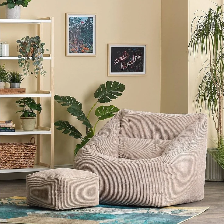 icon Sitzsack Riesen Sessel aus Cord Flauschig „Natalia" mit Hocker (Spar-Set, 1 x Sitzsack-Sessel, 1 x Fußhocker), Sitzsack XXL, Made in Germany, für Erwachsene & Kinder, für Wohnzimmer – Bild 2