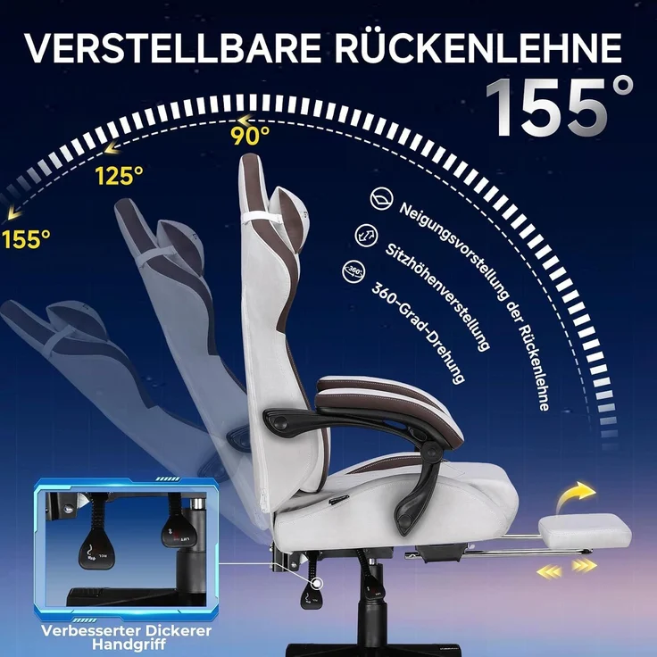 GTPLAYER Gaming-Stuhl Stoff Gaming Chair Ergonomisch Bürostuh PC Stuhl, 150kg Belastbarkeit, Schreibtischstuh mit Federsitzkissen und Fußstütze – Bild 7