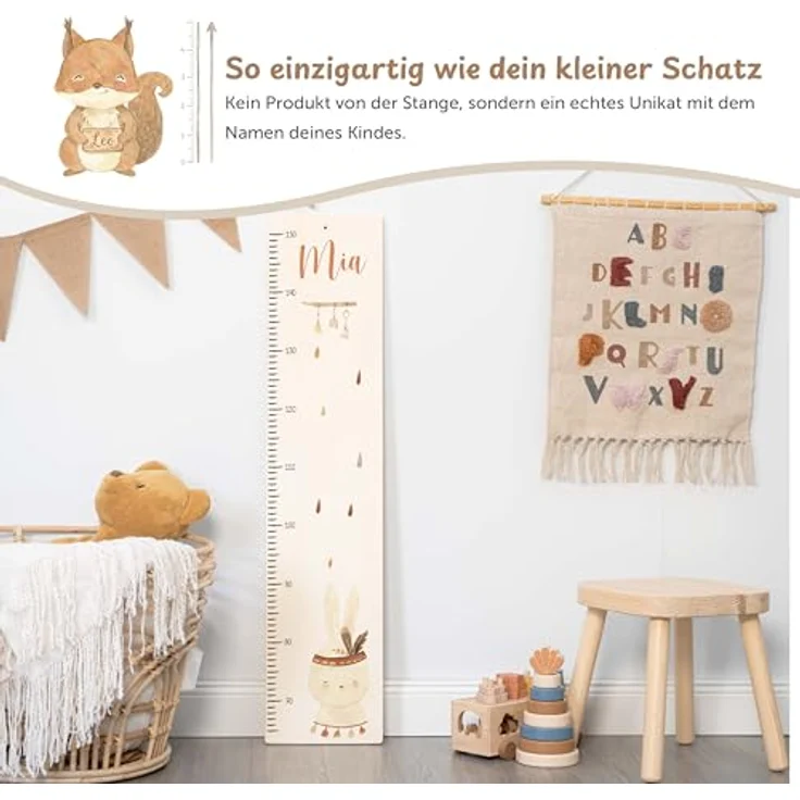 KIDSMOOD - Messlatte für Kinderzimmer Personalisiert, 70-140 cm - Messlatte Kinder Holz personalisiert Mit Namen für Baby- & Kleinkinderzimmer - Individuelles Geschenk für Kinder und Babys zum Geburt – Bild 4