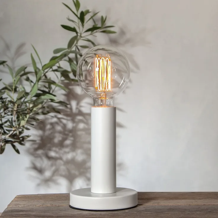 Hohe Lampenbasis ,Glans' mit E27 Fassung, Metall, weiß matt, H 17cm