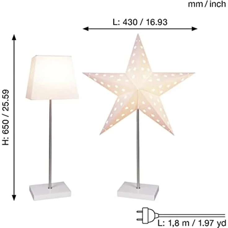 Stern-Tischleuchte "Leo", Holzfuß, E14, 65 cm – Bild 4