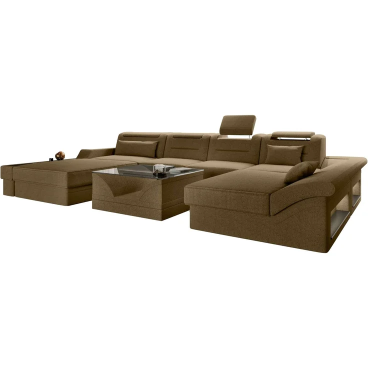 Sofa Dreams - Wohnlandschaft Monza U Form Stoffsofa - Strukturstoff - Khaki - Links – Bild 1