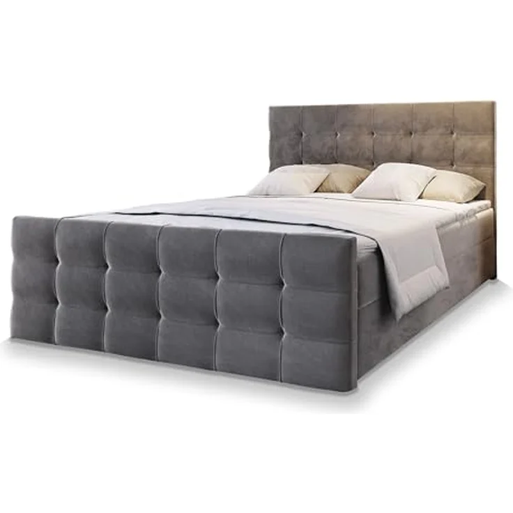 Masseno Boxspringbett AMON 180x200 cm, Komplett-Set mit Bonell Matratze und Topper, Polsterbett mit großem Bettkasten - Grau, COSMIC 160 – Bild 1