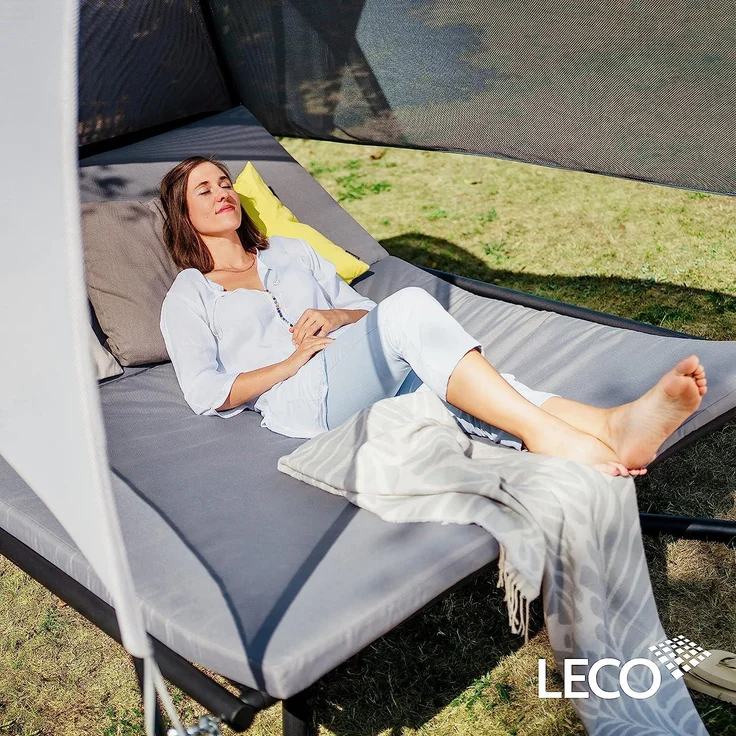 Leco Sonnenbett "Sydney", Garten-Doppelliege mit verstellbarer Rückenlehne und Sonnedach, Anthrazit/ Hellgrau, 254 x 190 x 195 cm – Bild 5