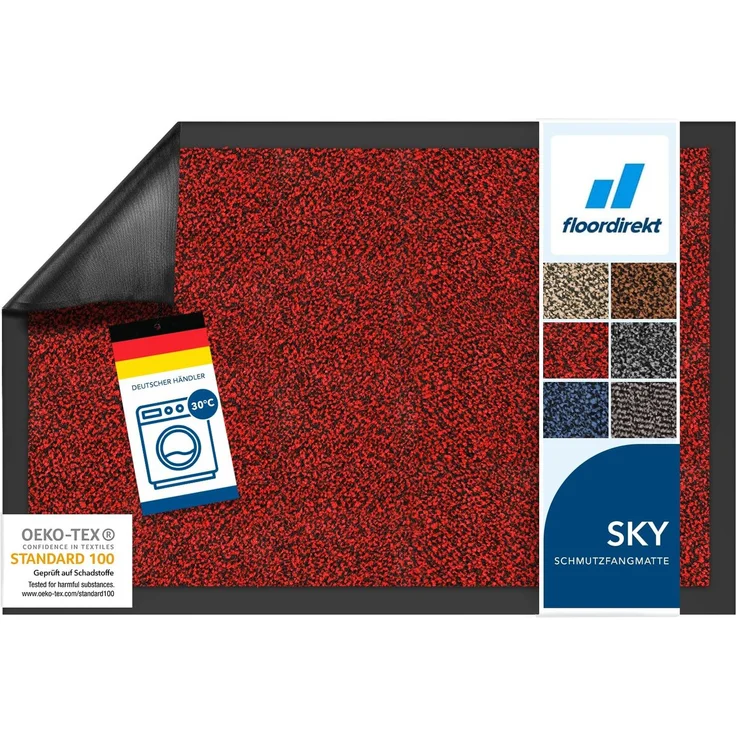 Floordirekt Schmutzfangmatte Rhine - waschbare & leistungsstarke Fußmatte - Sauberlaufmatte mit Rutschfester Rückseite - Türmatte für den Eingangsbereich (Rot (meliert), 60x90 cm)