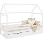 Kinderbett mit Bettkasten Hausbett 90x200 cm Holz Weiß Rausfallschutz Bett Bettenhaus Lattenrost