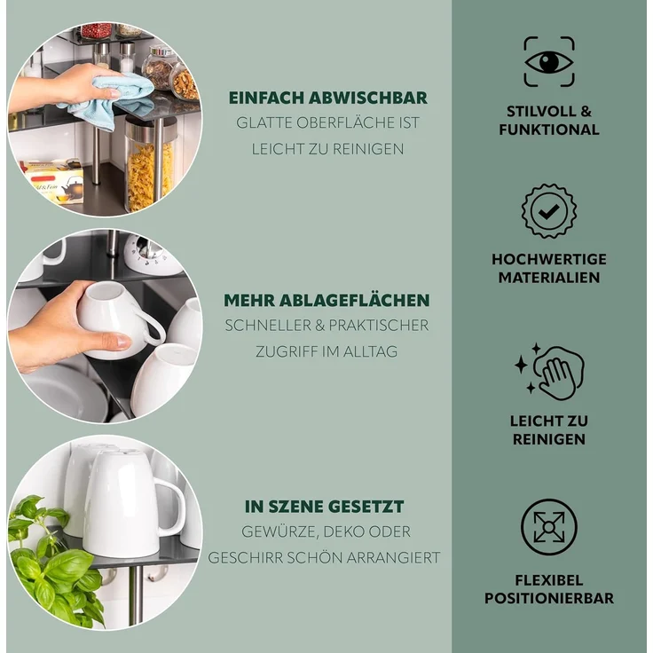 bremermann Küchenregal Glas-Eckregal, Küchenregal, aus Glas und rostfreiem Edelstahl – Bild 4