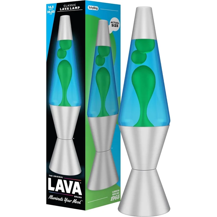 lav Lava® Tischlampe grün/blau mit silbernem Fuß 37 cm – Bild 1