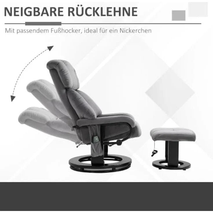 HOMCOM Massagesessel Fernsehsessel, Hocker, aus Kunstleder, Kann sitzen, um 360° drehen (Relaxliege, 2-St, Massagestuhl), für Wohnbereich, Grau – Bild 6