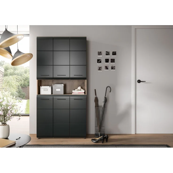Mehrzweckschrank (B/H/T: 90x185x30 cm) in schwarz matt und Nox Oak Nachbildung – Bild 8
