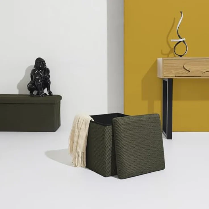 HOME DECO FACTORY, HD0507, Faltbare Ottoman-Truhe, modernes Design, multifunktional, praktische Aufbewahrung, optimaler Komfort, einfache Wartung, Khaki, 38x38 cm – Bild 2