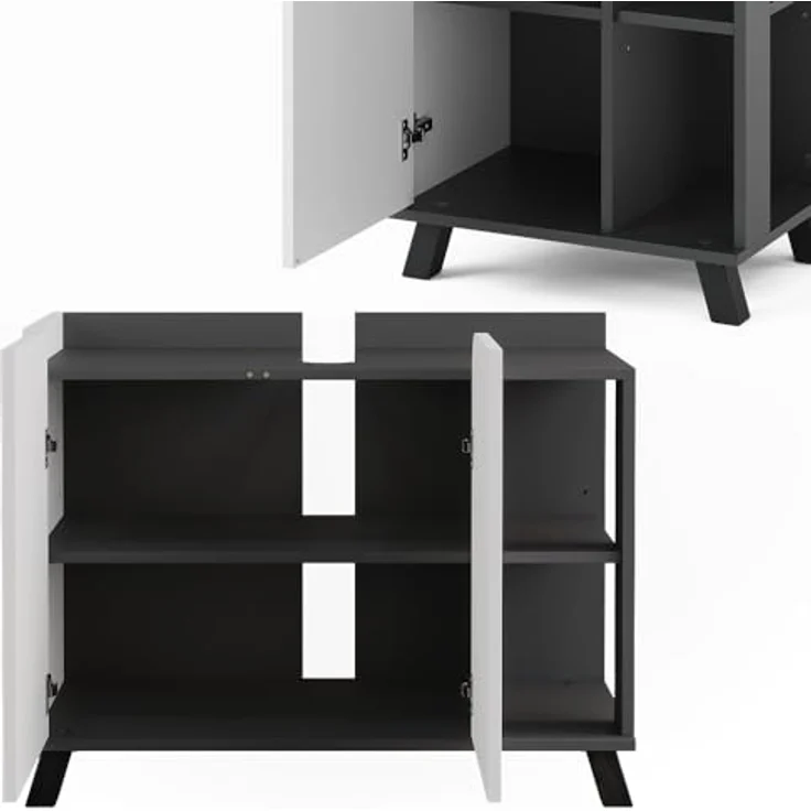 Vichy Badmöbel-Set Karen, 3-teilig, Anthrazit/Weiss, mit Waschbeckenunterschrank, Spiegelschrank und Badregal – Bild 5