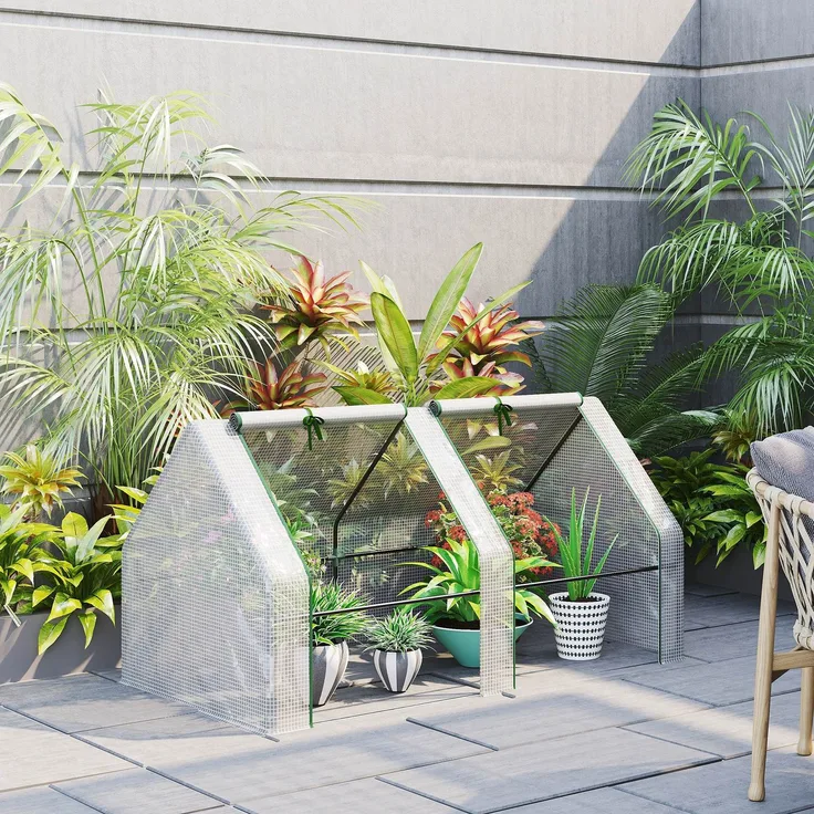 Wohnora-Mini-Gartengewächshaus, Mini-Tunnelgewächshaus, 180 x 90 x 90 cm (L x B x H), Spitzdach, Stahl, 140 g/m² PE, UV-beständig, Fenster mit,H 900cm x T 900cm x B 900cm,Weiß