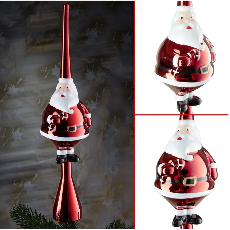 BRUBAKER Christbaumspitze Weihnachtsbaumspitze Dicker Santa - Christbaumspitze glänzend - 35 cm (1-tlg), Baumspitze Weihnachtsmann - Weihnachtsbaum Spitze - Tannenbaum Deko – Bild 3