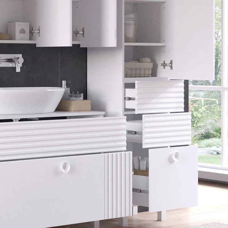 Badschrank Sola Weiß 40.2 x 192.4 cm mit Tür und Schubladen Vicco – Bild 5