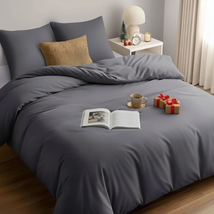 Utopia Bedding Bettwäsche 220x240 Set - Mikrofaser Bettbezug 240x220 cm + 2 Kissenbezüge 80x80 cm - Grau – Bild 1