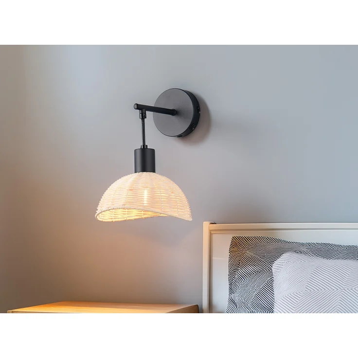 Wandleuchte CALVI mit Schalter & Rattan Lampenschirm, Höhe 26,5cm – Bild 3
