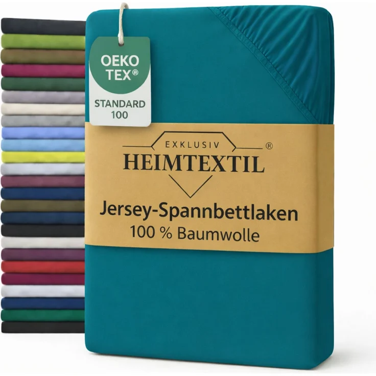 EXKLUSIV HEIMTEXTIL Jersey Spannbettlaken Premium 70 x 140 cm Petrol 100% Baumwolle Öko - Tex Zertifiziert Bed-Sheet Bettlaken Spannbetttuch Topper Leinentuch – Bild 1