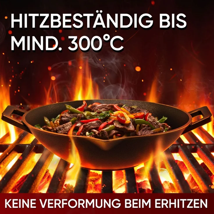 Gusseisen-Wok 35 cm massiv mit Ringreiniger 4 kg für Grill Herd & Feuerstelle robust & langlebig – Bild 4