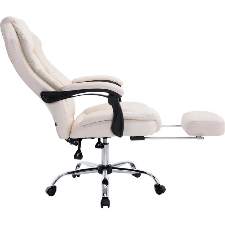 DELUKE® Bürostuhl MEDHA - 114x67x64, Creme Kunstleder Metall in Chromoptik Gestell ergonomische Bürostühle Homeoffice Stuhl mit Rollen – Bild 7