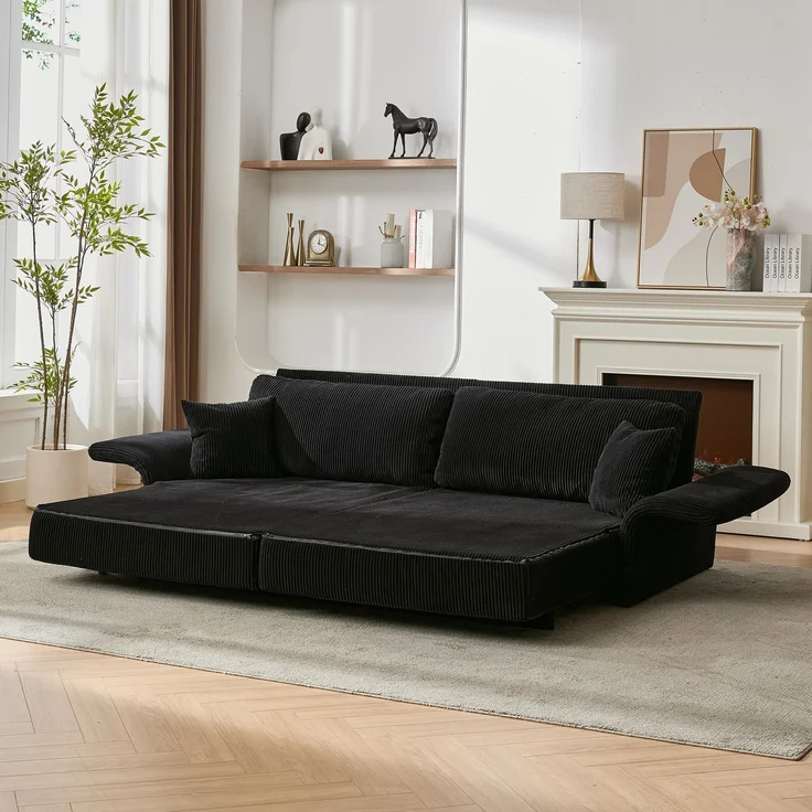 ZUBALIYA Schlafsofa 69.00x23.00 cm, mit Cordbezug, für Wohnzimmer und Apartments, mit stabilem Untergestell, Beige – Bild 7