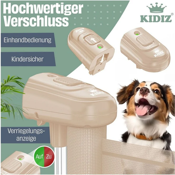 KIDIZ® Treppenschutzgitter Türschutzgitter ausziehbar bis 140/180cm | kindersicheres Treppengitter für Babys & Haustiere | Schutzgitter Treppen & Türen Absperrgitter inkl. Bodenanker & Montagezubehör Beige, 0-140cm – Bild 2
