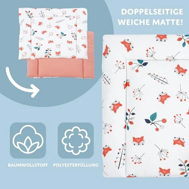 Wickelauflage für Babys 75x72 cm - Weiche Baumwolle, Abwaschbar - Wickelkommode & Wickeltischauflage Fuchs – Bild 4