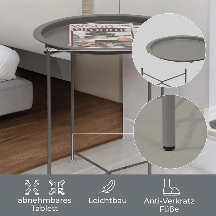 osoltus Premium Metall Beistelltisch Warm Grey rund 47 cm – Bild 4