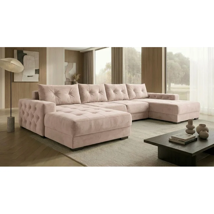 Ecksofa MODENA 320 cm x 185 cm – Stoff: VELUTTO Beige 2 Farbe: Beige – Bild 1