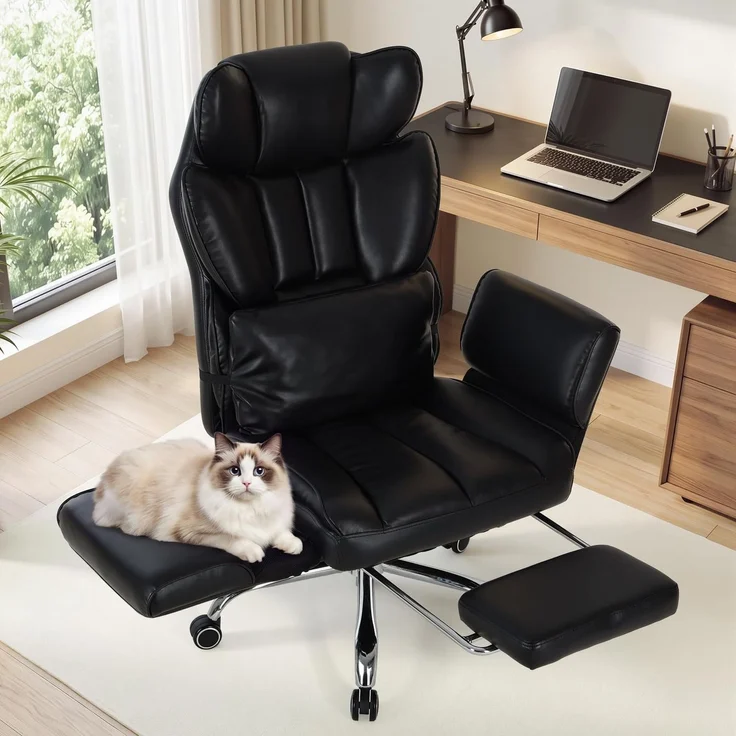 MALOL Bürostuhl Ergonomisch, 360° Drehbar Bürostuhl mit Fußstütze, Belastbar bis 180 kg, 102°-127° verstellbare Rückenlehne, 7 cm Höhenverstellbar, Komfortsessel für Home Office & Gaming, Schwarz