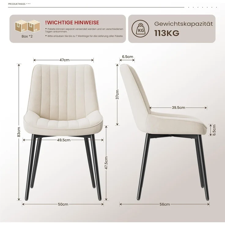 COLAMY Samt Esszimmerstühle 4er Set – Gepolsterte Stühle für Esszimmer & Küche mit Metallbeinen, Dickem Sitzpolster & Rutschfesten Füßen, Beige – Bild 3