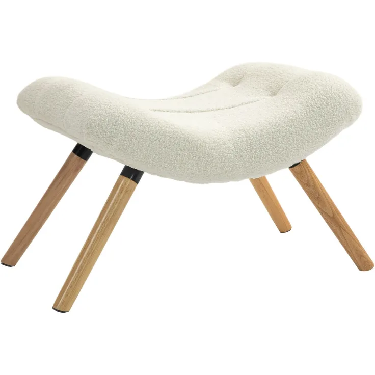 MELAYR, Moderner Fußhocker mit Fleece-Bezug und Holzbeinen, gepolstert, für Wohnzimmer, 67 x 45 x 38 cm, Cremeweiß
