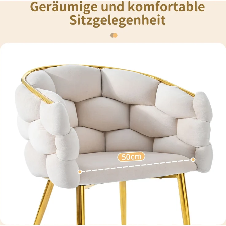 Samtstuhl Beige mit Gold-Rückengestell, gepolsterte Rückenlehne, verstellbare Vorderbeinstützen – Bild 7