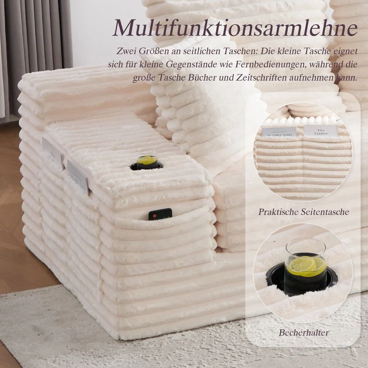 ZUBALIYA Schlafsofa 98x87 cm, mit Stauraum, mit Treppe, mit Leiter, mit Cordbezug, mit Schaumstoffpolsterung, Beige – Bild 8