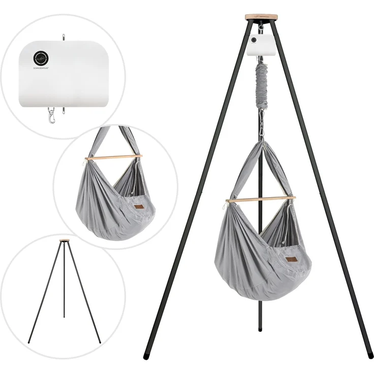 Federwiege mit Tipi und Motor Bio Grey Schafwolle Anthrazit Motor Weiß – Bild 4