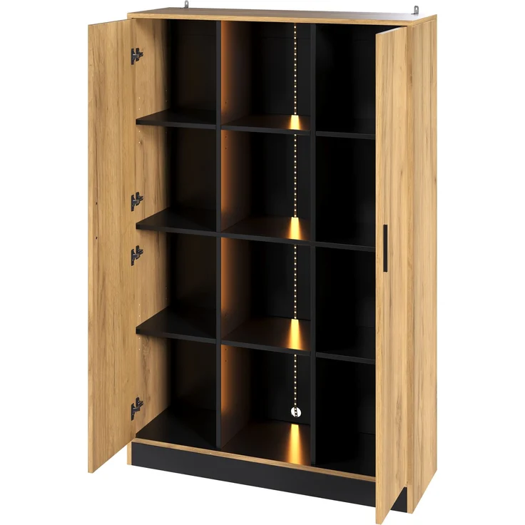 ZUBALIYA Vitrine Schrank 95 x 35 x 160 cm, Aktenschrank mit LED-Beleuchtung, Mehrzweckschrank mit Türen, Bücherregal & Aufbewahrungsschrank aus Holzwerkstoff, Wohnzimmerschrank, Flurschrank,Aktenschrank – Bild 8
