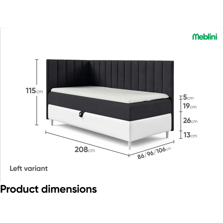 MEBLINI Kinderbett mit Bettkasten MAYA 3 100x200 Links – H3/Schwarz Samt Gepolstert Einzelbett mit Matratze - Polsterbett mit Stauraum - Bett mit Kopfteil – Stauraumbett – Bild 6
