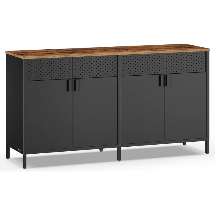 SONGMICS Aufbewahrungsschrank, Metallschrank, mit 4 Türen, Magnetverschluss, Verstellbarer Einlegeboden, Stahlgestell, 40 x 141 x 76 cm, tintenschwarz-vintagebraun LSC205BD01 – Bild 1