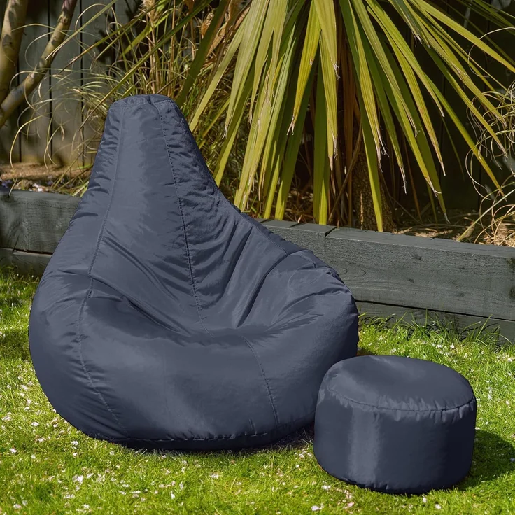 Bean Bag Bazaar Gaming Sitzsack „Recliner“, Gamer Sitzsack für Erwachsene und Kinder, Indoor Outdoor Sitzsack Sessel Gaming mit Füllung (Sitzsack + Hocker, Schiefergrau) – Bild 4