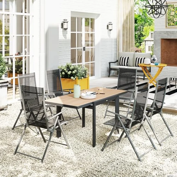 Outsunny Ausziehbarer Gartentisch, wetterfest aus Aluminium, Holzoptik, 80-160 cm, Naturholz+Dunkelgrau, für 4-6 Personen – Bild 8