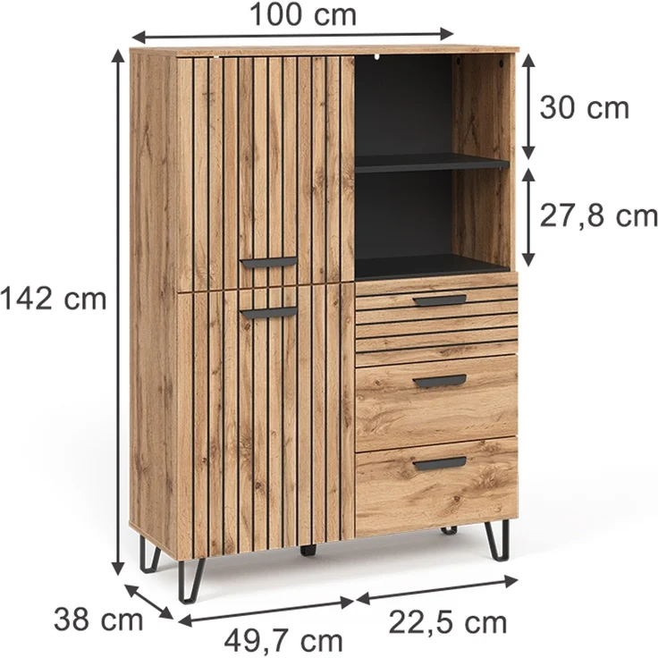 Garderobe Amber Eiche Wotan 100 x 142 cm Vicco – Bild 2