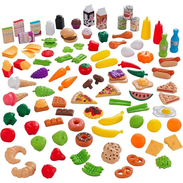 KidKraft 63330 Spielzeug-Lebensmittel Spiellebensmittel Deluxe Tasty Treats, 115 Teile und Zubehör für Spielküchen, Bunt