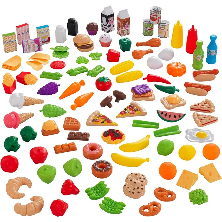 KidKraft 63330 Spielzeug-Lebensmittel Spiellebensmittel Deluxe Tasty Treats, 115 Teile und Zubehör für Spielküchen, Bunt – Bild 1