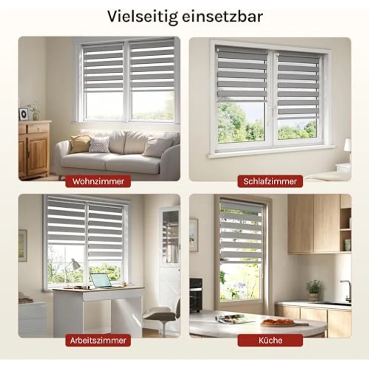 WOLTU Doppelrollo Klemmfix ohne Bohren Holzlook Grau B70 x H150 cm, Duo Rollo lichtdurchlässig Fensterrollo für innen verdunkelnd, Zebrarollo mit Kettenzug - Seitenzugrollo für Fenster und Tür – Bild 8