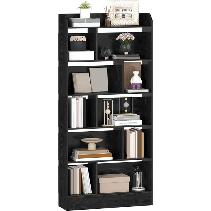Bücherregal, Bücherschrank, mit 6 Fächern, Aufbewahrungsregal, Standregal, für Wohnzimmer, Büro, Schlafzimmer, 24 x 80 x 170 cm, Schwarz – Bild 2