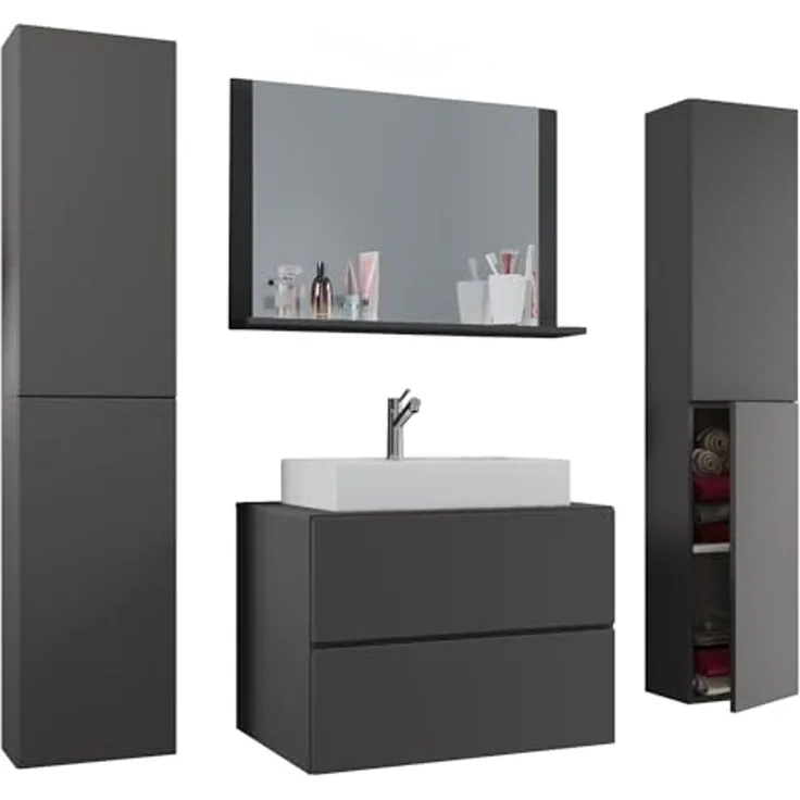 LendasXL Bad Set Waschbecken Unterschrank Wandspiegel Badezimmer Waschtisch