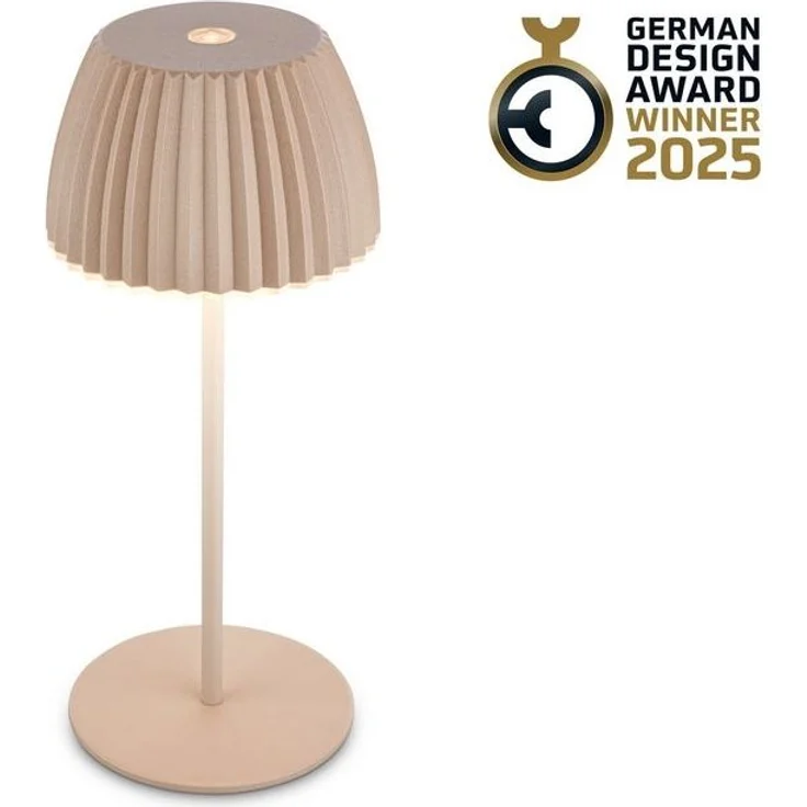 BRILONER - Riffle Mini LED Tischlampe kabellos IP44 mit Lichtkante, 8,5x20 cm, Touchdimmer, Akku tauschbar, Nachttischlampe, LED Lampe, Akku Lampe, German Design Award Winner 2025, Beige – Bild 4