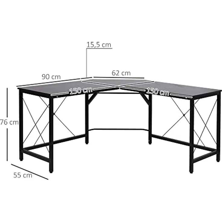 HOMCOM Computertisch Schreibtisch L-Form Eckschreibtisch Winkelschreibtisch MDF Schwarz 150 x 150 x 76 cm – Bild 8